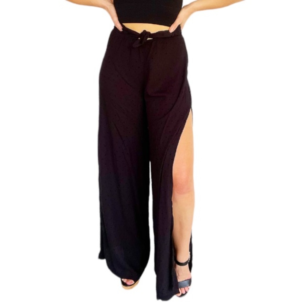 Dippin Daisys Daphne black textured dot wide leg high waist pants size XS